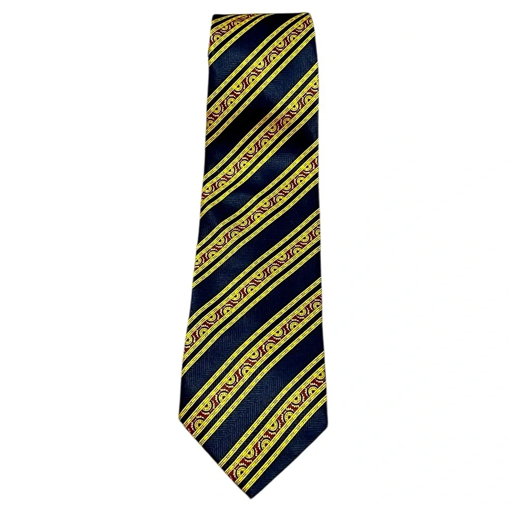 VINTAGE ZEUS STRIPED POLYESTER TIE BLUE RED GOLD